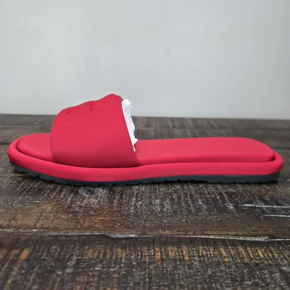 NEW Tory Burch Double T Sport Slides Womens Size 6 Big Logo Sandal Flip Flop Red